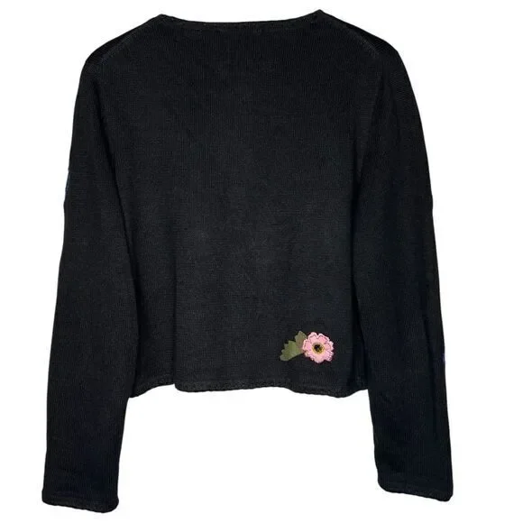 MICHAEL SIMON Embroidered‎ Floral Sweater Cardigan Size Medium